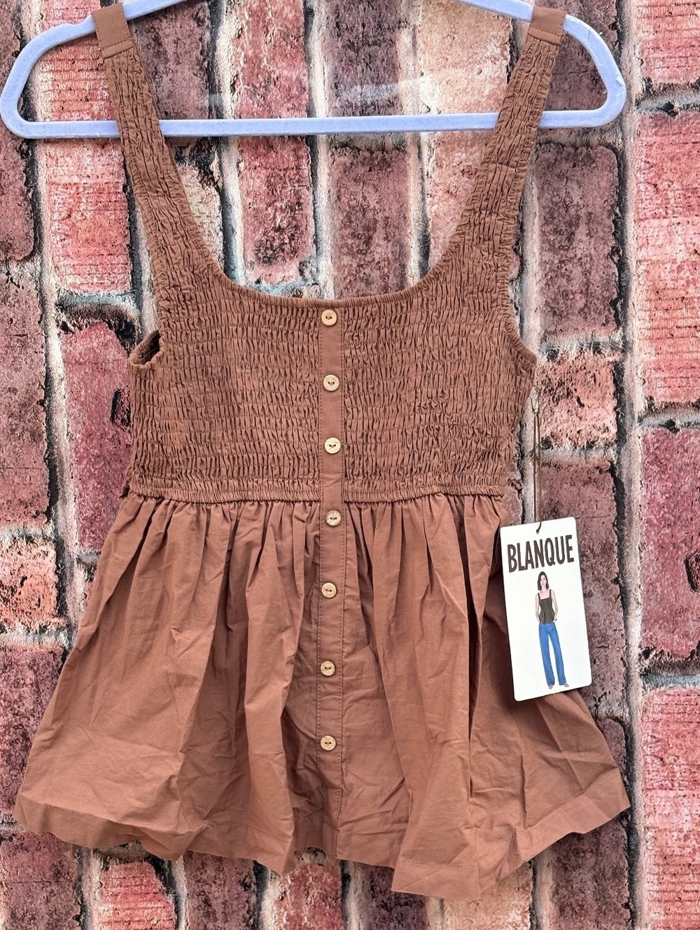 Chic Blanque Brown Button Front Smocked Tank Top Size Small 100% Cotton